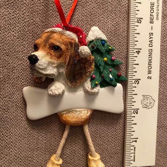 Beagle Ornament with Unique "Dangling Legs" Hand Painted and Easily Personalized - Picture 2 of 4